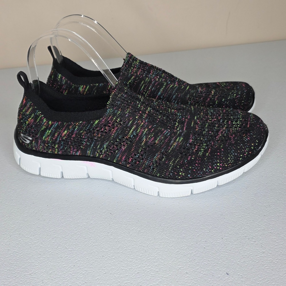 Skechers Empire Game On Womens 10 Black Multi Color Knit Slip On Sneakers